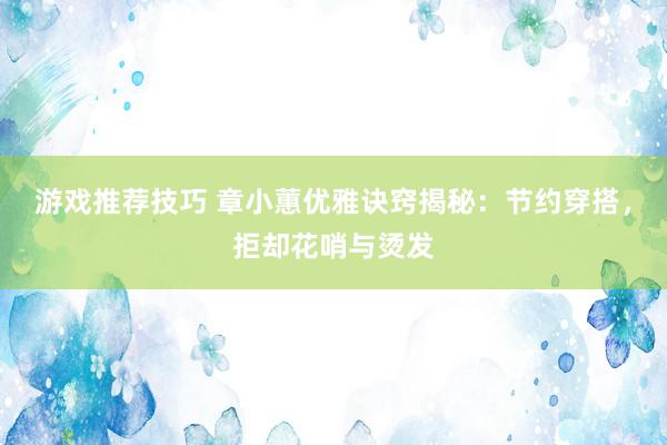 游戏推荐技巧 章小蕙优雅诀窍揭秘：节约穿搭，拒却花哨与烫发