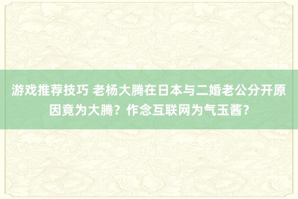 游戏推荐技巧 老杨大腾在日本与二婚老公分开原因竟为大腾？作念互联网为气玉酱？